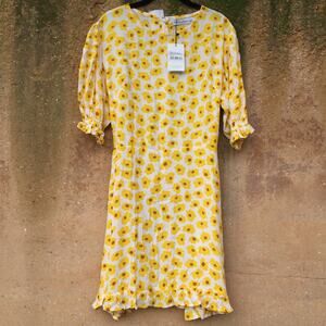 NEW Faithfull The Brand Florence Yellow Floral Dress 8 L
